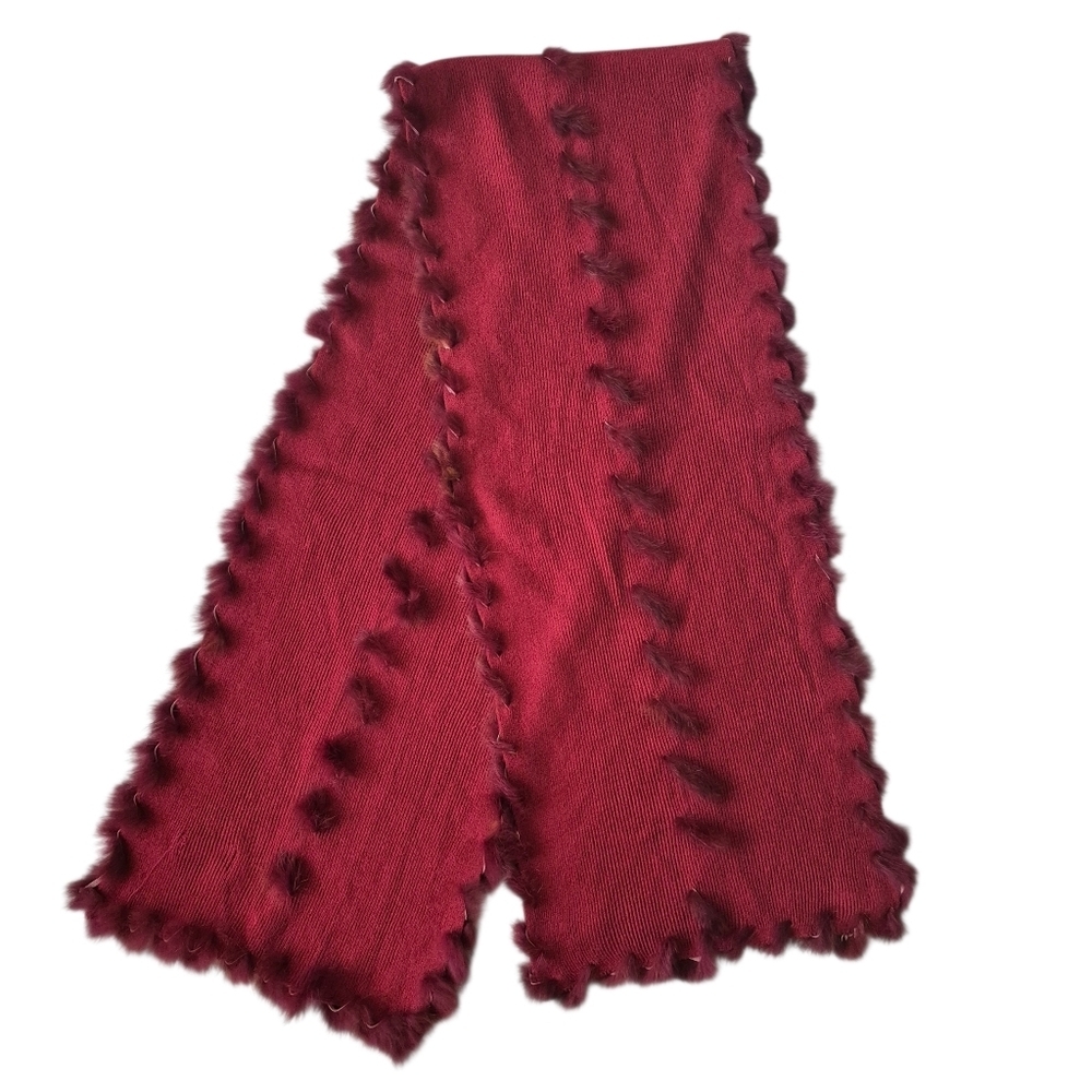 Daniel Hechter Dark Red Knit Wrap Scarf With Fur Trim
